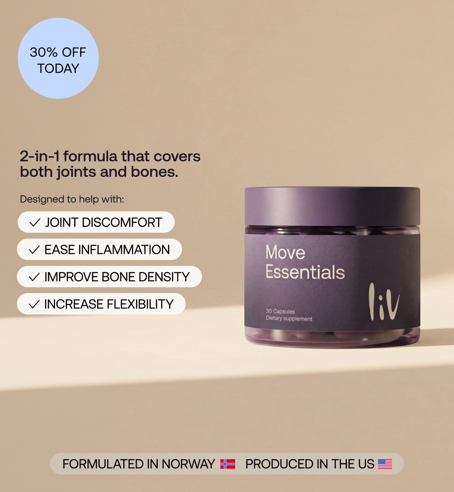 Violet supplement bottke with move essentials written on it
