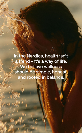 Person washing face with water at sunset, with a quote about wellness.