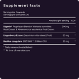 Supplement facts label with ingredient list on a purple background