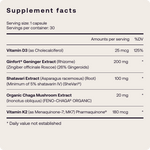 Supplement facts label with various ingredients and their amounts per serving on a white background.