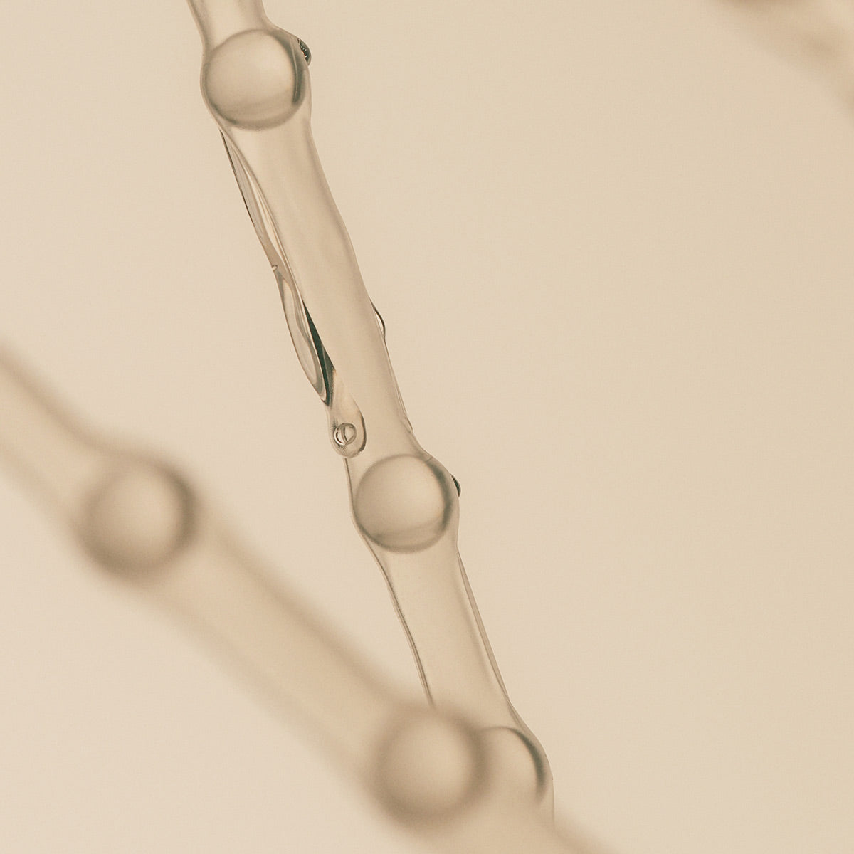 Close-up of a plant stem with water droplets on a beige background