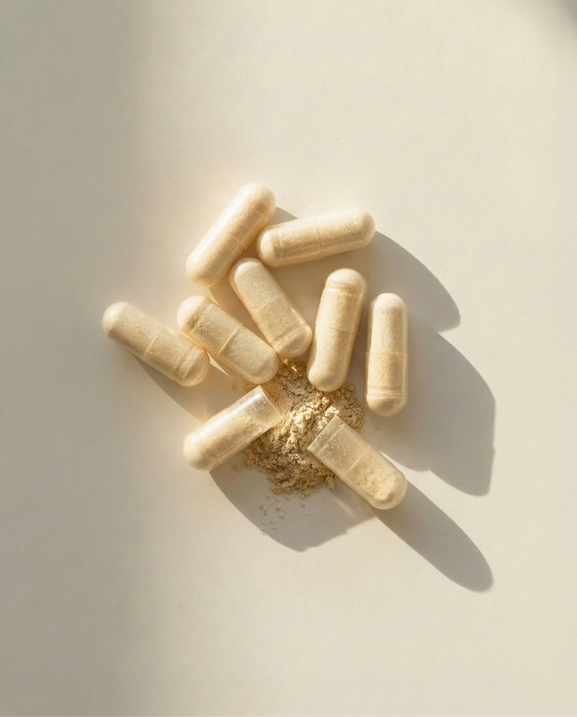Vitamins or supplements in capsules on a light background